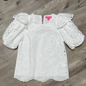 Lilly Pulitzer pristine White Eyelet Puff Sleeve Blouse